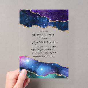 Faux Glitter Celestial Agate Rehearsal Dinner Acrylic Invitations