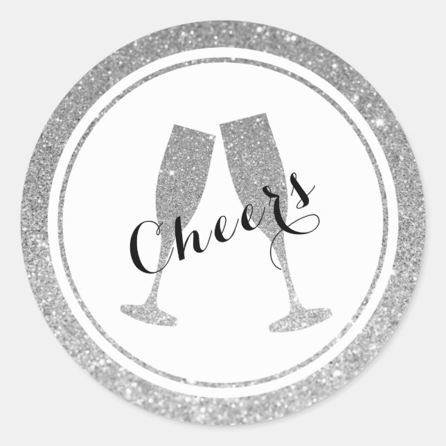 Faux Glitter Champagne Glasses Sticker (Front)