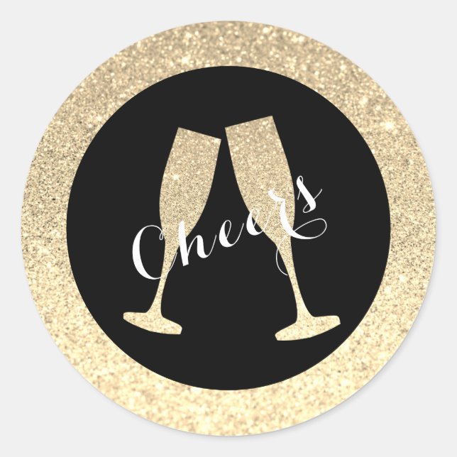 Faux Glitter Champagne Glasses Sticker (Front)