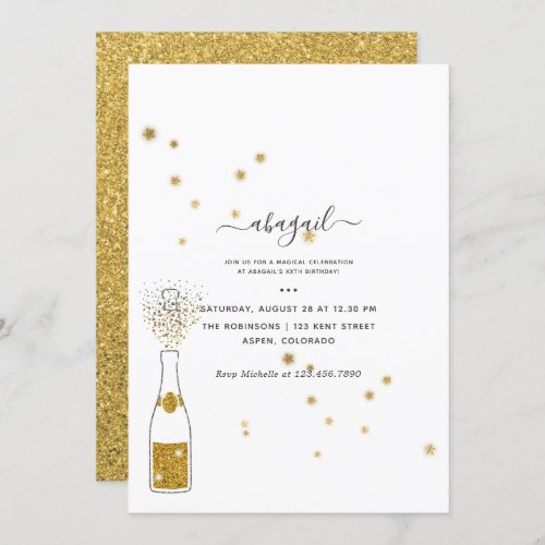 Faux Glitter Champagne themed Girl Birthday Party  Invitation