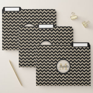 Faux Glitter Chevron Gold Monogram File Folder