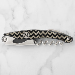 Faux Glitter Chevron Monogram Waiter's Corkscrew