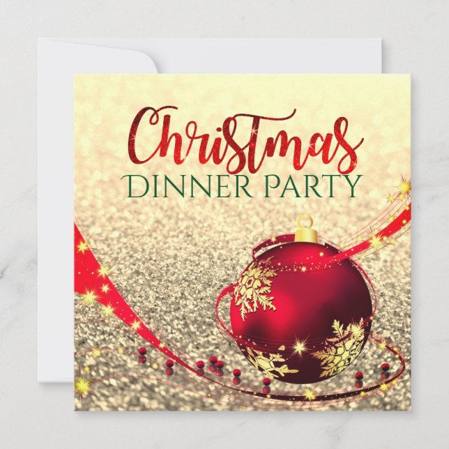 Faux glitter Christmas  Dinner Party Invite (Front)