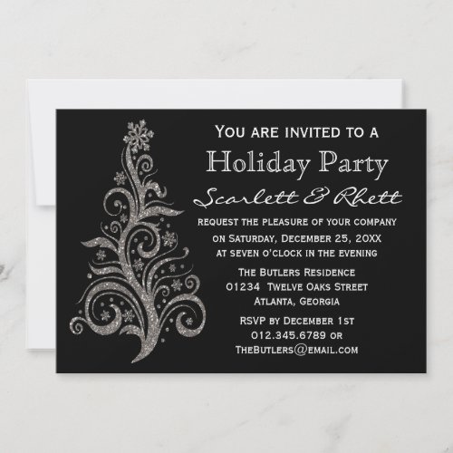 Faux Glitter Christmas Tree Holiday Party Invitation