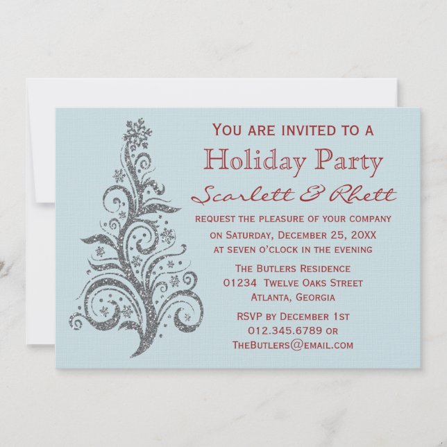 Faux Glitter Christmas Tree Holiday Party Invitation (Front)