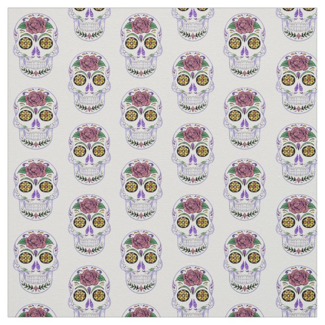 Faux Glitter Colorful Sugar Skulls Fabric (Swatch)