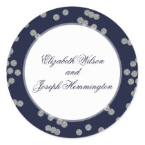 FAUX Glitter confetti navy and silver wedding Classic Round Sticker