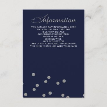 FAUX Glitter confetti navy and silver wedding Enclosure Card