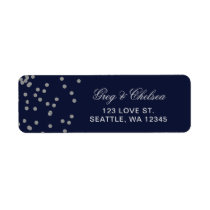 FAUX Glitter confetti navy and silver wedding Label