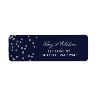 FAUX Glitter confetti navy and silver wedding Label