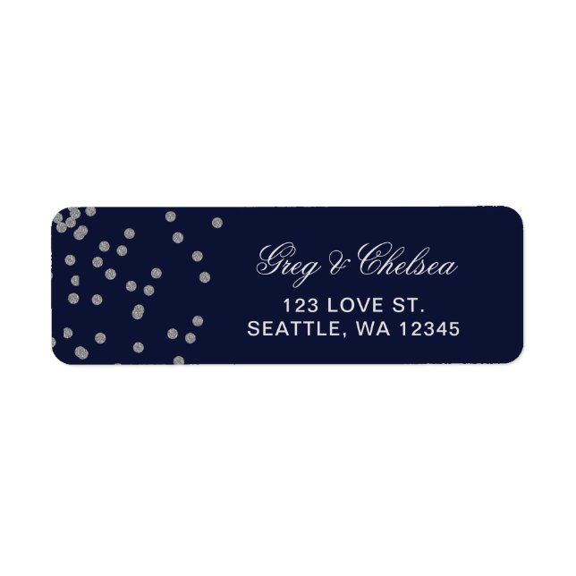 FAUX Glitter confetti navy and silver wedding Label (Front)