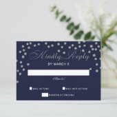 FAUX Glitter confetti navy and silver wedding rsvp (Standing Front)