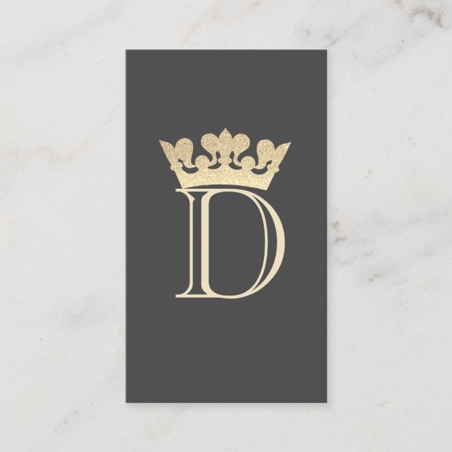 Faux Glitter Crown Monogram Business Card (Front)
