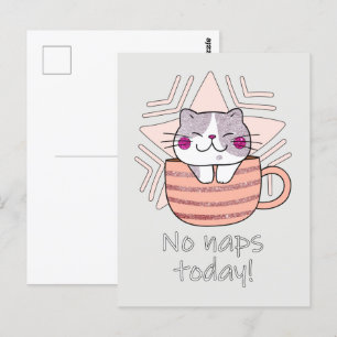 Faux Glitter, Cute Cat in Coffee Mug Postcard