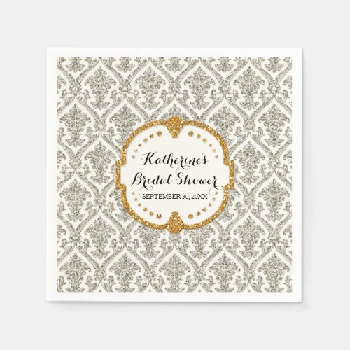 Faux Glitter Damask Bridal Shower Party Decor Paper Napkins