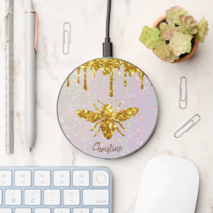 faux glitter design Bee wireless charger 