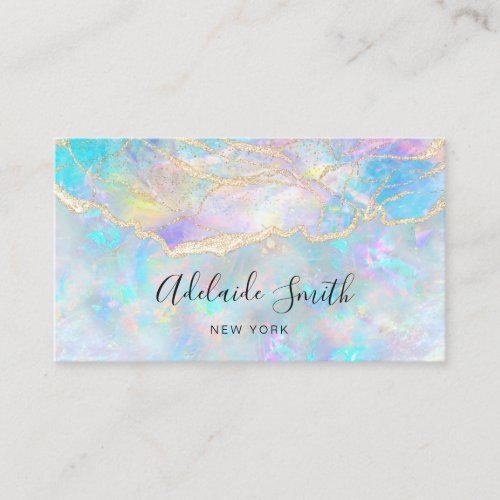 faux glitter details opal stone business card