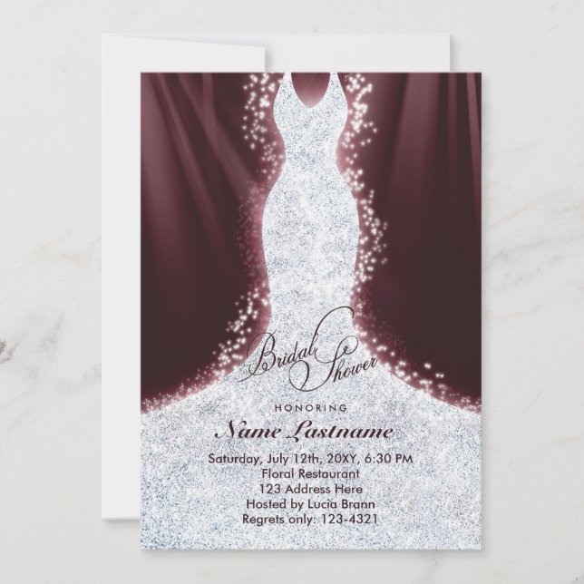 Faux Glitter Diamond Dress Bridal Shower Invite (Front)