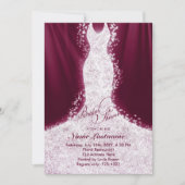 Faux Glitter Dress Burgundy Bridal Shower Invite (Front)