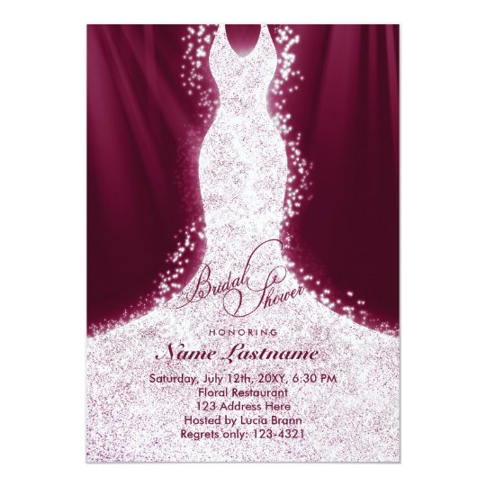 Faux Glitter Dress  Burgundy Bridal  Shower Invite  Zazzle com