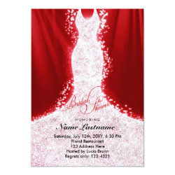 Faux Glitter Dress on Red Bridal Shower Invite