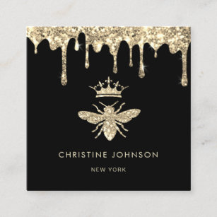 faux glitter drips queen bee logo square business card