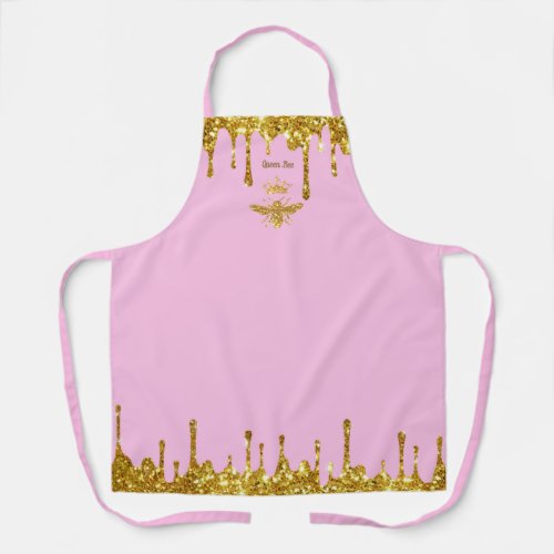 faux glitter drips queen bee on pink apron