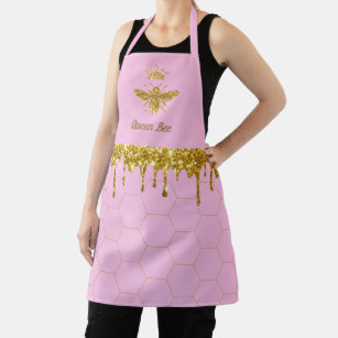faux glitter drips queen bee on pink apron