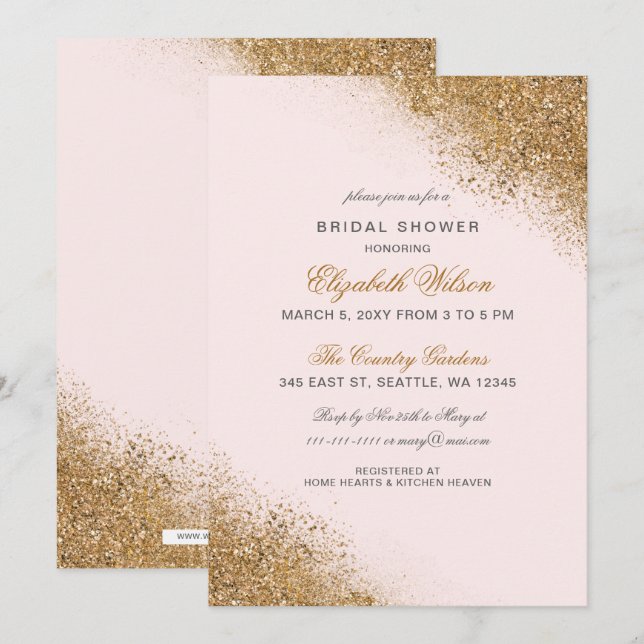 FAUX Glitter Dust Blush & Gold Bridal Shower Invitation (Front/Back)