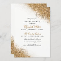 FAUX Glitter Dust White & Gold Bridal Shower Invitation