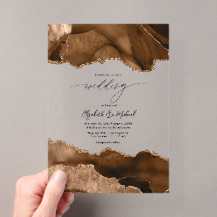 Faux Glitter Earthy Neutral Brown Agate Wedding Acrylic Invitations