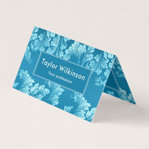 Faux Glitter Elegant Floral Leaves on Blue Business Card