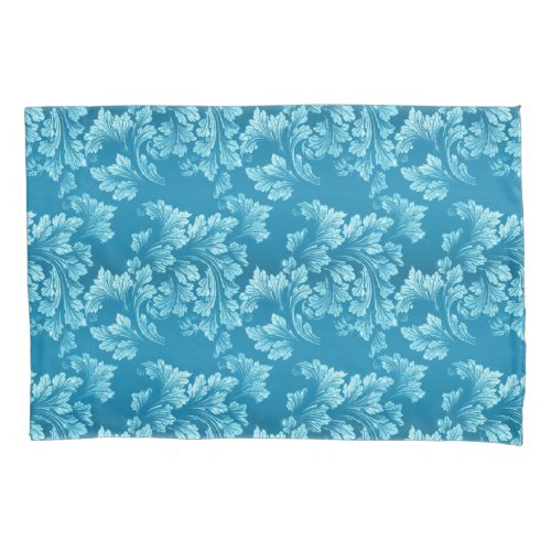 Faux Glitter Elegant Floral Leaves on Blue Pillow Case