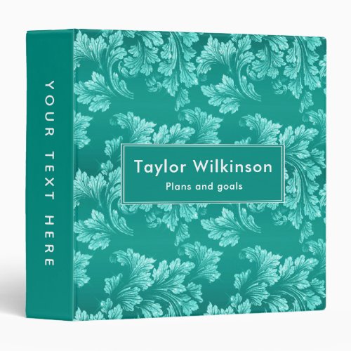 Faux Glitter Elegant Floral Leaves on Green 3 Ring Binder