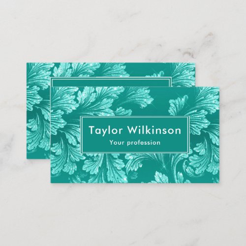 Faux Glitter Elegant Floral Leaves on Green Business Card