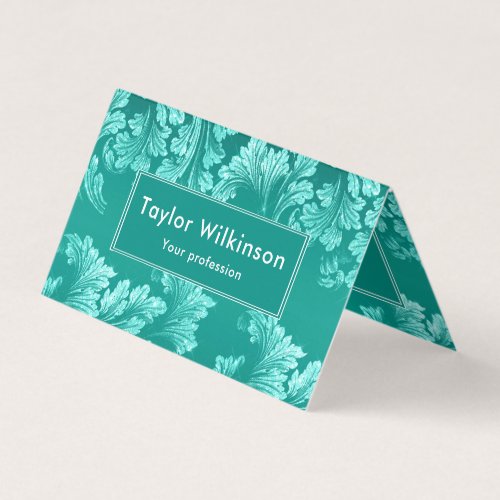 Faux Glitter Elegant Floral Leaves on Green Business Card