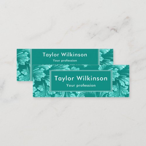 Faux Glitter Elegant Floral Leaves on Green Mini Business Card