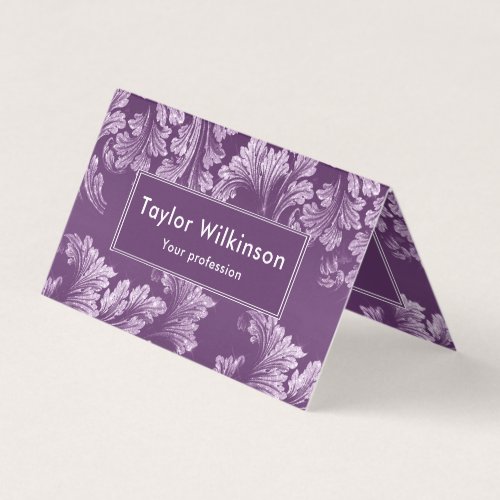 Faux Glitter Elegant Floral Leaves on Purple Business Card