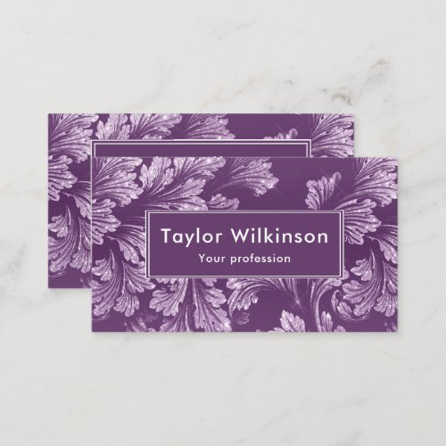 Faux Glitter Elegant Floral Leaves on Purple Business Card
