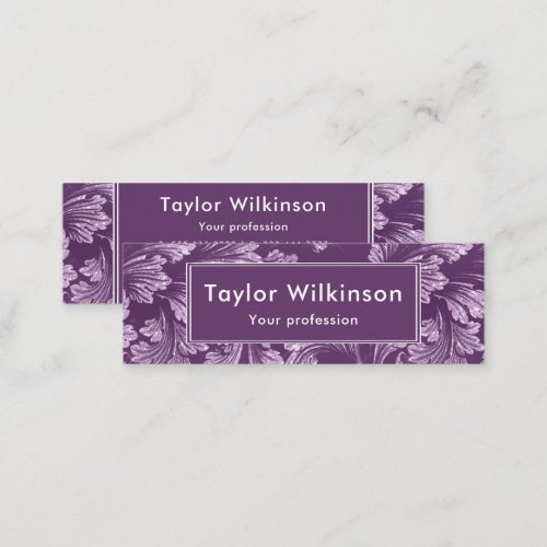 Faux Glitter Elegant Floral Leaves on Purple Mini Business Card