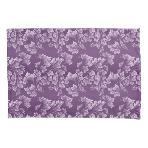 Faux Glitter Elegant Floral Leaves on Purple Pillow Case