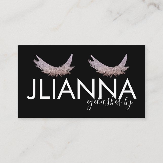 Faux Glitter Eyelashes Salon Black White   Business Card (Front)