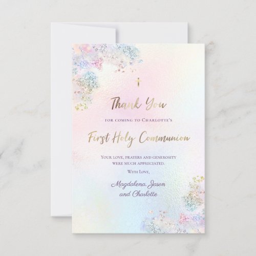 faux glitter First Communion thank you card