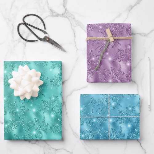 Faux Glitter Floral Pattern Wrapping Paper Sheets