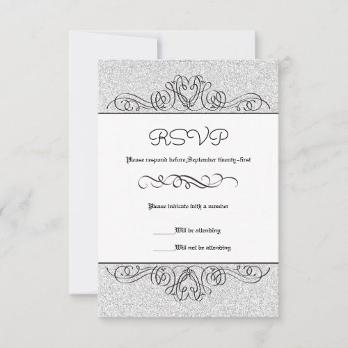 Faux Glitter Formal Floral Flourish _ RSVP Card