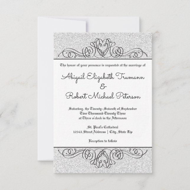 Faux Glitter Formal Flourish - 3x5 Wedding Invite (Front)