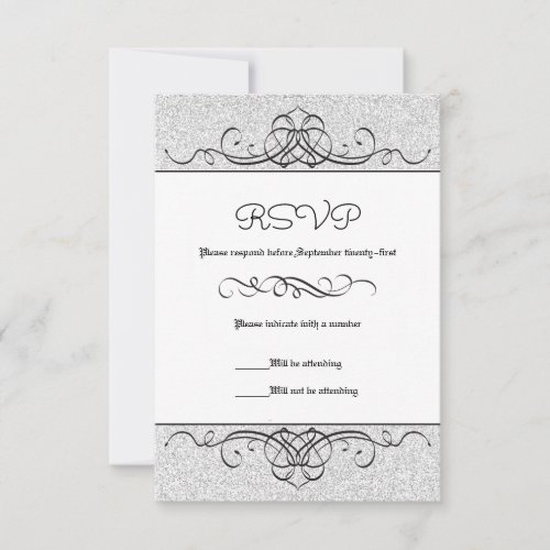 Faux Glitter Formal Vintage Flourish _ RSVP Card