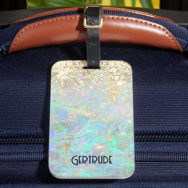 faux glitter gemstone opal  luggage tag (Front Insitu 2)