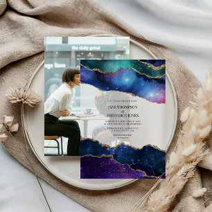 Faux Glitter Geode Galaxy Agate Cosmic Wedding Vellum Invitations