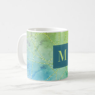 Faux Glitter Geometric Monogram Coffee Mug